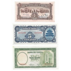 Chiny, zestaw (3 sztuki) - 1 yuan 1936, 5 yuan 1940, 10 yuan 1937