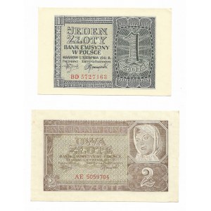 Zestaw,2 sztuki - 2 złote 1941, seria AE, 1 złoty 1941 seria BD