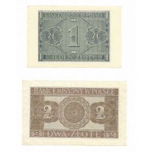 Zestaw,2 sztuki - 2 złote 1941, seria AE, 1 złoty 1941 seria BD