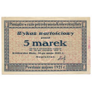 Królewska Huta (Chorzów), Wykaz wartościowy, 5 marek, Powstanie majowe 1921 - rzadszy nominał