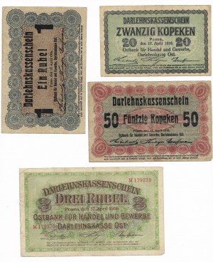 Poznań, Zestaw 4 sztuki (20 kopiejek, 50 kopiejek, 1 rubel, 3 ruble 1916, seria M)