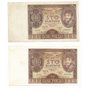 100 złotych 1934 - Zestaw 2 sztuki, seria BN (dodatkowy znak wodny +x+) i BO