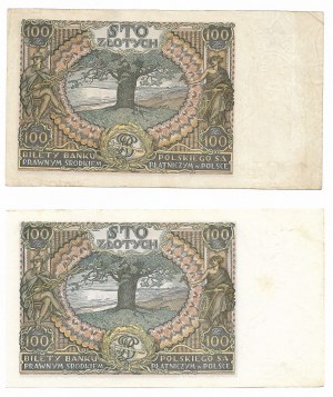 100 złotych 1934 - Zestaw 2 sztuki, seria BN (dodatkowy znak wodny +x+) i BO