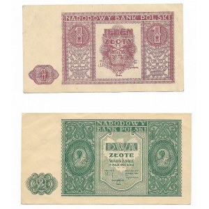 Zestaw 2 sztuki (1 złoty 1946, 2 złote 1946)