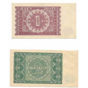 Zestaw 2 sztuki (1 złoty 1946, 2 złote 1946)