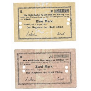 Elbląg, Zestaw 2 sztuki - 1 marka i 2 marki 1914