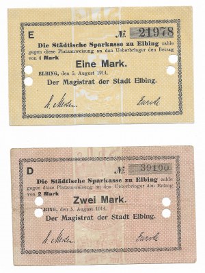 Elbląg, Zestaw 2 sztuki - 1 marka i 2 marki 1914