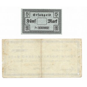 Szczecin, Zestaw 2 sztuki - 5 marek 1918 i 500.00 marek 1923