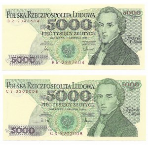 5.000 złotych - 2 sztuki (1986 seria BR i 1988 seria CS )