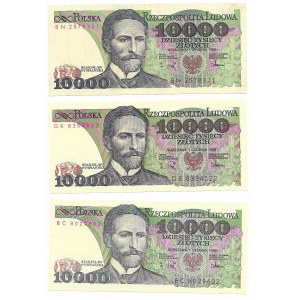 10.000 złotych 1.12.1988 - 3 sztuki (seria BN, BC, DR)