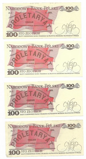 100 złotych 1988, zestaw 4 sztuk (Seria PS, TF, TT)