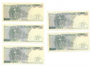 200 złotych, Zestaw 5 sztuk - (1982 Seria CM i BS / 1988 Seria EH, EF, EL)