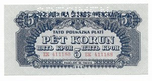 Czechosłowacja, 5 koron 1944 SPECIMEN