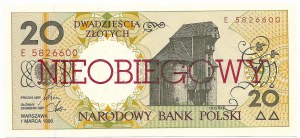20 złotych 1990 - seria E - NIEOBIEGOWY