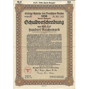Niemcy, Obligacja 4 1/25 na 100 RM, Berlin 1938