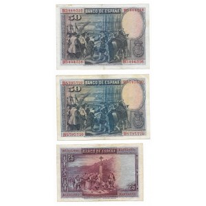 Hiszpania, zestaw 3 banknotów (2 x 100 pesetas 1925r., 1 x pesetas 1928r.) 2-/3+