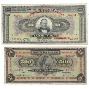 Grecja zestaw 2 banknotów (1 x 500 Drachm, 1 x 1000 Drachm 1932r.)