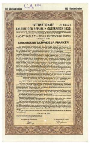 Międzynarodowa pożyczka federalna Republiki Austrii, 7 % na 1000 szylingów w złocie - 1930
