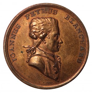 Medal, Pierwszy lot balonem nad Rzeczpospolitą - Blanchard Jean-Pierre (1789) - niczym lustrzanka