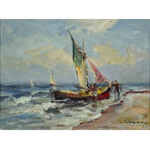 Eugeniusz DZIERŻENCKI (1905-1990), Rybacy przy łodzi, 1974