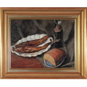 Jan CHWIERUT (1901-1973), Martwa natura z rybami i chlebem