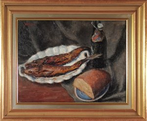 Jan CHWIERUT (1901-1973), Martwa natura z rybami i chlebem