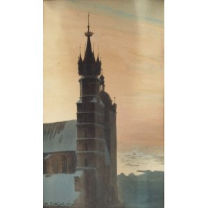 Stanisław FABIJAŃSKI (1865-1947), Widok na wieże kościoła Mariackiego