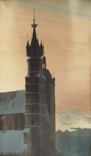 Stanisław FABIJAŃSKI (1865-1947), Widok na wieże kościoła Mariackiego
