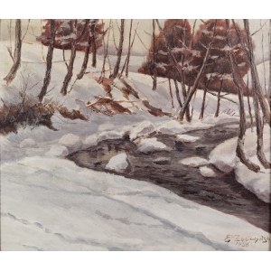 Edmund ZOBCZYŃSKI (1879-1964), Pejzaż zimowy ze strumieniem, 1938