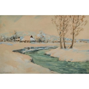 Stefan FILIPKIEWICZ (1879-1944), Pejzaż zimowy z rzeką
