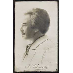 Autor nieokreślony, 1 tercja XX w., Portret Ignacego Jana Paderewskiego wraz z jego podpisem, ok. 1910 (?)