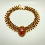 Unique and Staggering Amber Floral Necklace made from leaf like bead ornaments