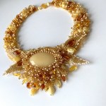 Amazing Unique Vintage Amber Floral Necklace made from leaf like bead ornaments