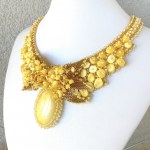 Phenomenal Vintage Amber Floral Necklace made from leaf like bead ornaments