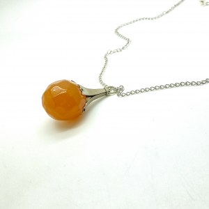 Antique Amber Pendant with chain, shaped like a Ball