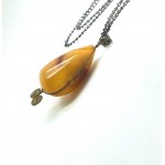 Antique Amber Pendant with chain, shaped like a Drop