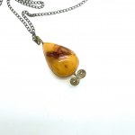 Antique Amber Pendant with chain, shaped like a Drop