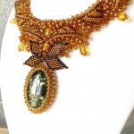 Alluring Amber Floral Necklace made from leaf like bead ornaments