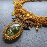 Alluring Amber Floral Necklace made from leaf like bead ornaments