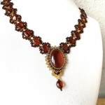 Astonishing Vintage Amber Floral Necklace made from leaf like bead ornaments