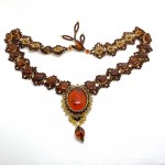 Astonishing Vintage Amber Floral Necklace made from leaf like bead ornaments