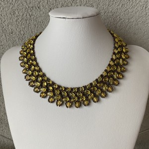 Outstanding Unique Vintage Amber Floral Necklace made from leaf like bead ornaments