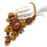 Exquisite Amber Floral Necklace made from leaf like bead ornaments