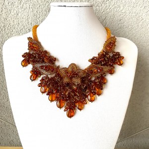 Stunning Amber Floral Necklace made from leaf like bead ornaments