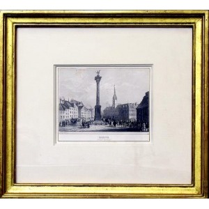 Grafika - Plac Zamkowy w Warszawie (A steel engraving of Plac Zamkowy in Warsaw,Poland)