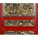 Łóżko chińskie (A Chinese carved gold and red lacquer single canopy bed)