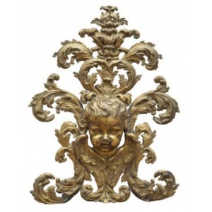 Aplika - putto (An Italian gilt bronze putto applied ornament)