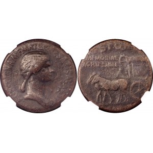 Roman Empire AE Sestertius 33 AD Agrippina NGC F