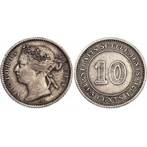 Straits Settlements 10 Cents 1874 H