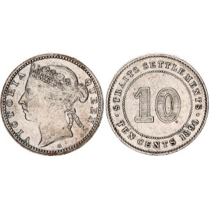 Straits Settlements 10 Cents 1890 H